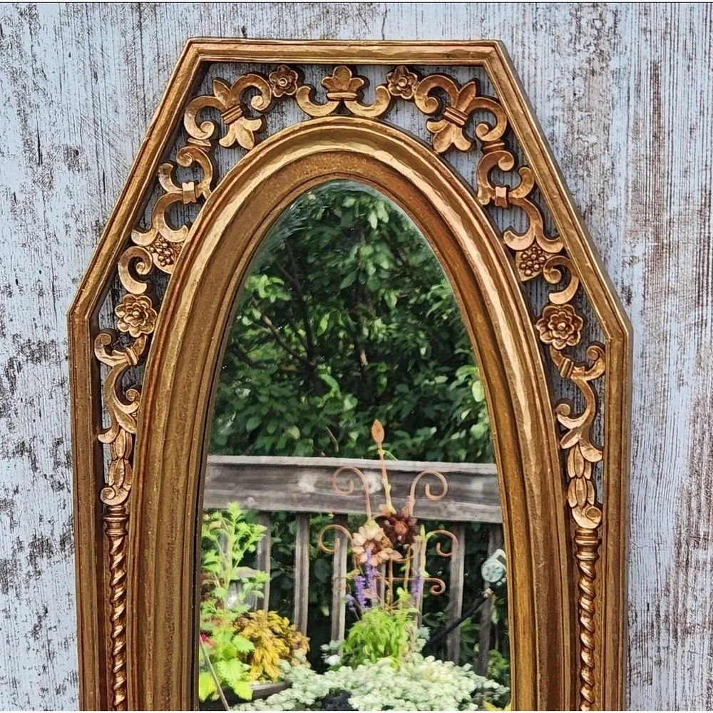 Vtg MCM Hollywood Regency Gold Octagon Wall Mirror Syroco Long Skinny Ornate '64